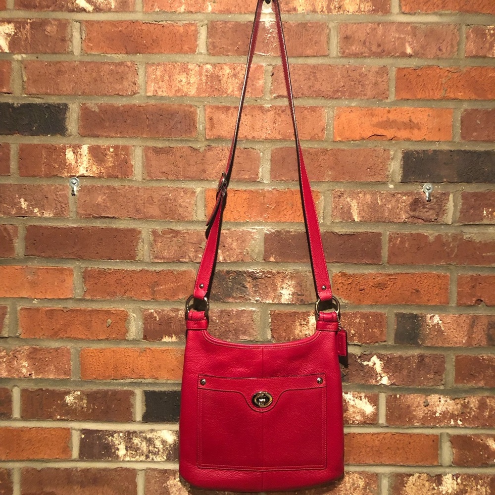 Coach Pebbled Leather Cross-Body Bag - Red